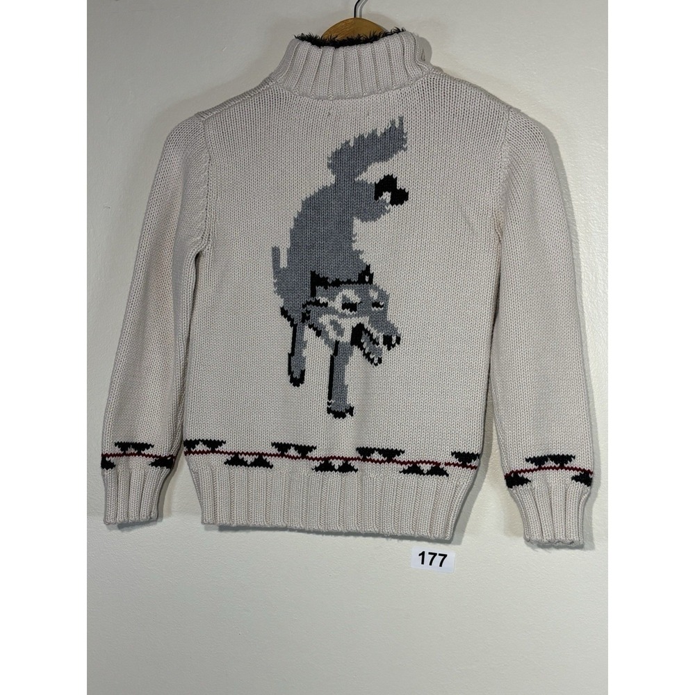 GAP Kids Zip Up Sweater in Cream with Black and Red Trim Size 8